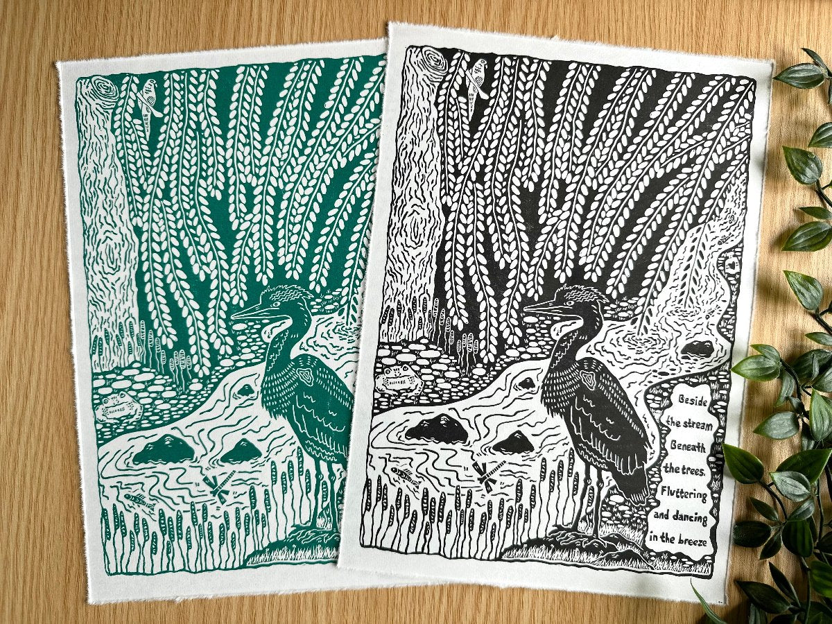 'Beside the Stream' limited edition linocut print