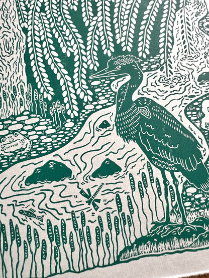 'Beside the Stream' limited edition linocut print