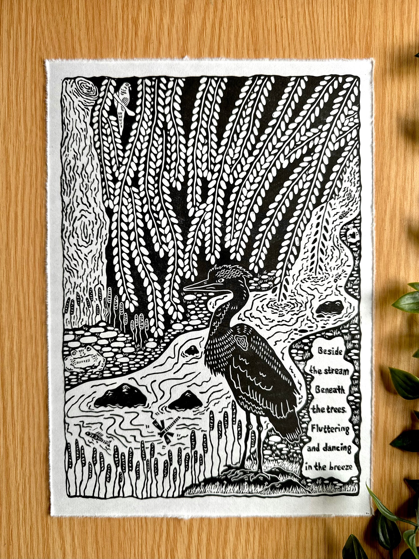 'Beside the Stream' limited edition linocut print