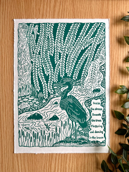 'Beside the Stream' limited edition linocut print