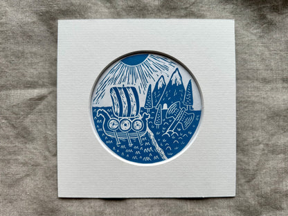 'Land Ahoy' limited edition linocut print