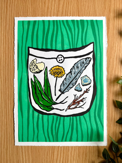 'Things We Found On Our Walk: Spring' limited edition linocut print