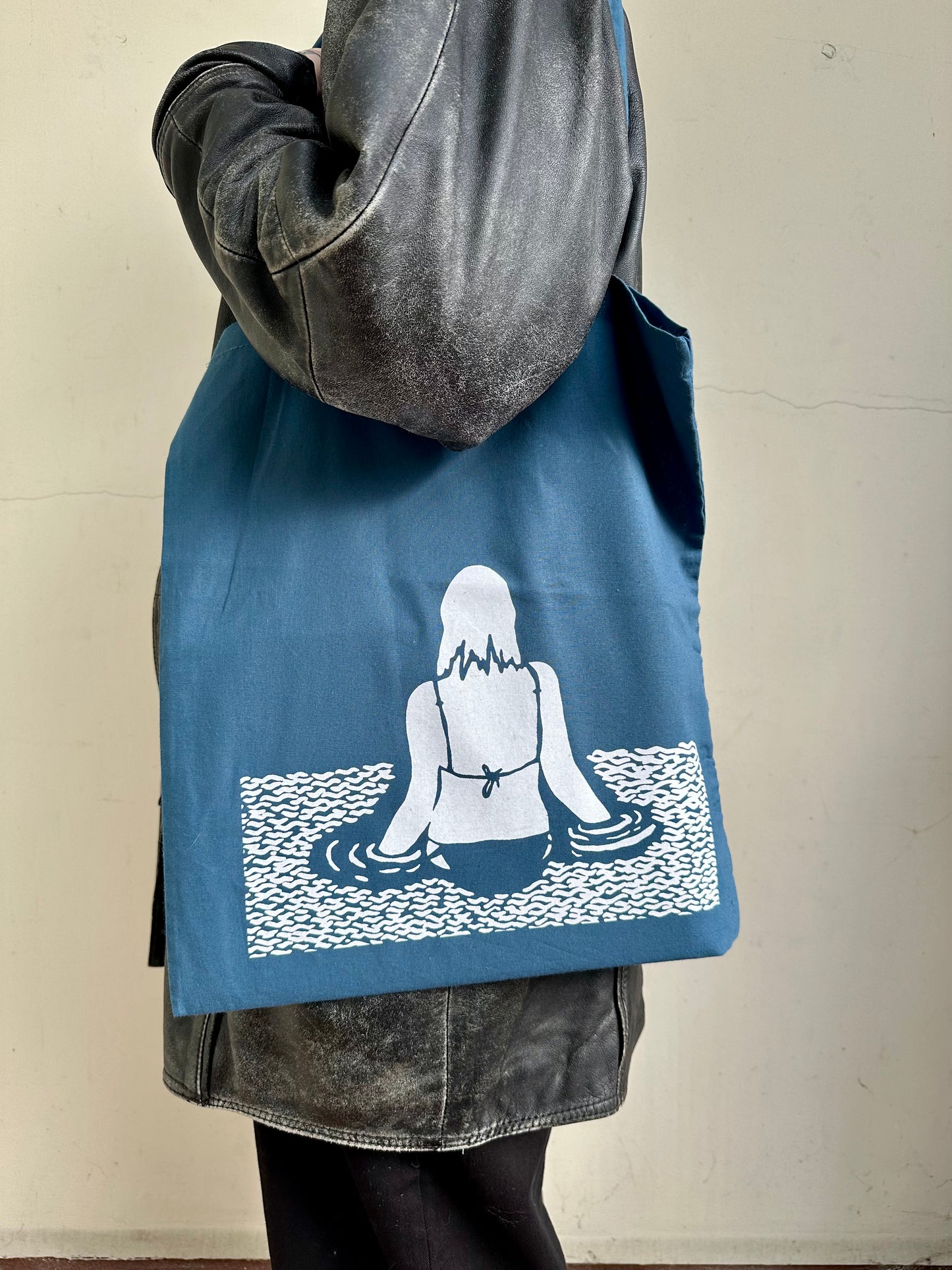 Tote bag wild swimming linocut 100% cotton