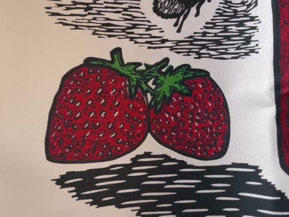 Strawberries, jam and bee tea towel 100% organic cotton linocut